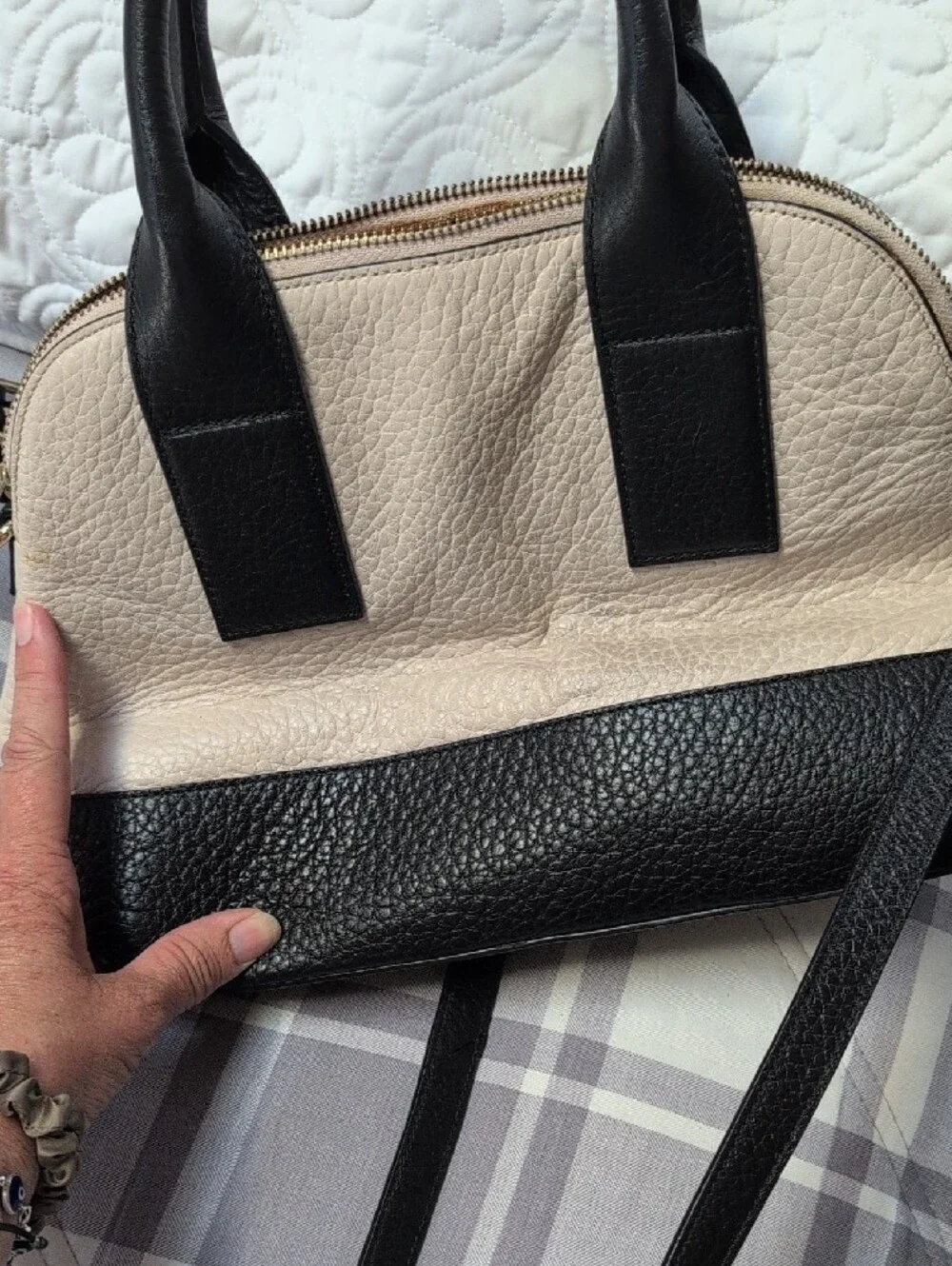 kate spade Two-Tone Black and Cream Leather Satchel